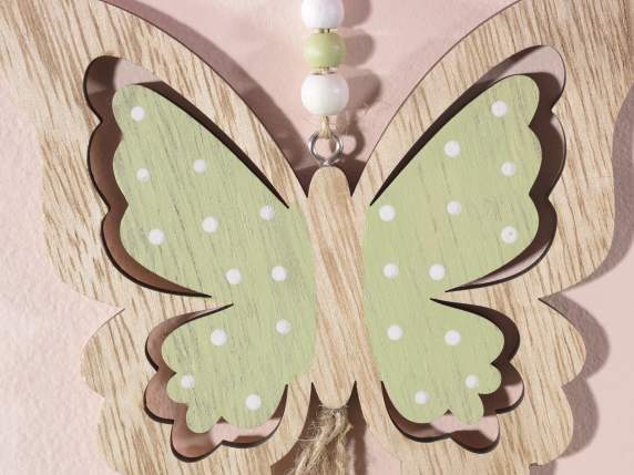 Wooden heart and butterfly to hang with flower pendant