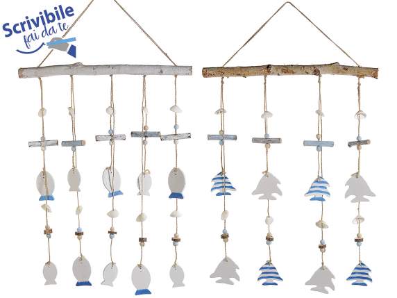 Wind chime with wooden fish and shells to hang