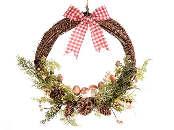 Garland mushrooms, berries and pine cones and led lights
