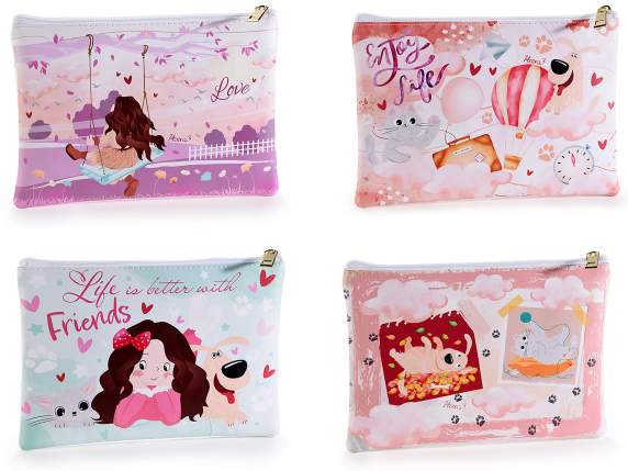 Faux leather clutch with zip and little girl print