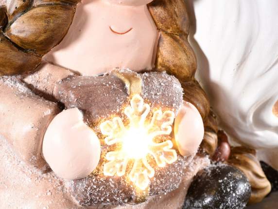 Pair of gnomes in magnesia w-snowflake w-LED light