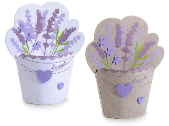 Lavender decorated cloth basket with applied hearts