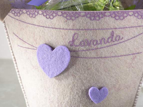 Lavender decorated cloth basket with applied hearts