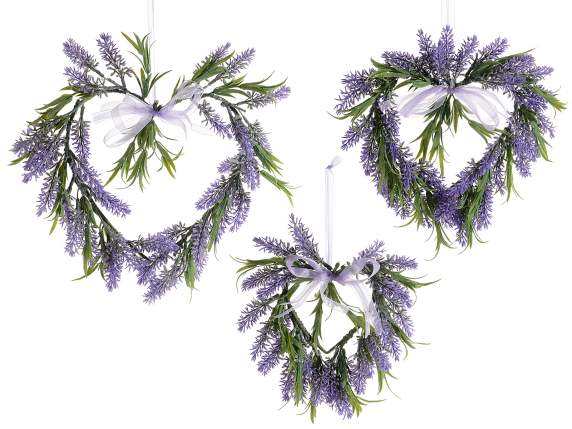 Set of 3 artificial lavender hearts w - ribbon to hang