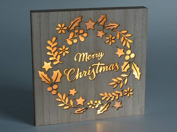 Carved wooden picture with LED light to hang-stand
