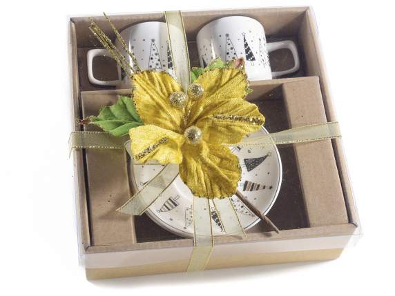 Artificial poinsettia with glitter and golden berries