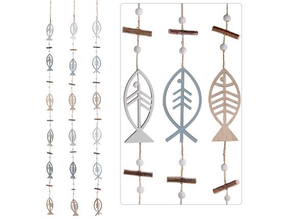 Decorative wooden wire with fish to hang