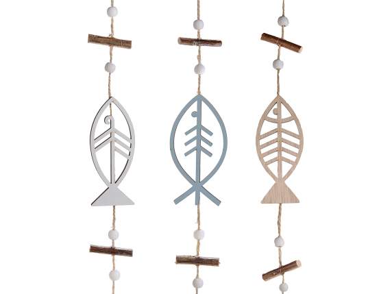 Decorative wooden wire with fish to hang