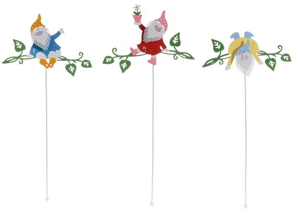 Decorative gnome on stick in colored metal
