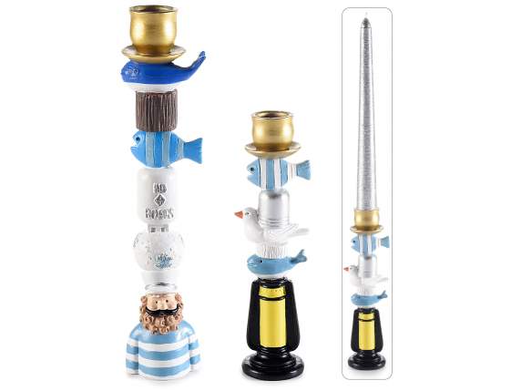 Set of 2 colored resin candle holders with marine characters