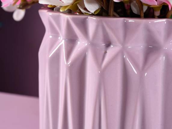 Set of 3 vases in polished knurled porcelain